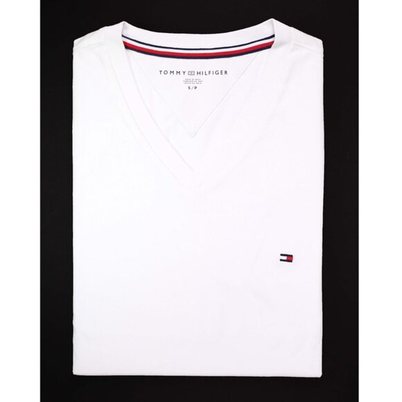 NWT TOMMY HILFIGER Men SS V Neck Classic Fit T-Shirt Tee Cotton White MSRP$36.50 - Picture 1 of 1